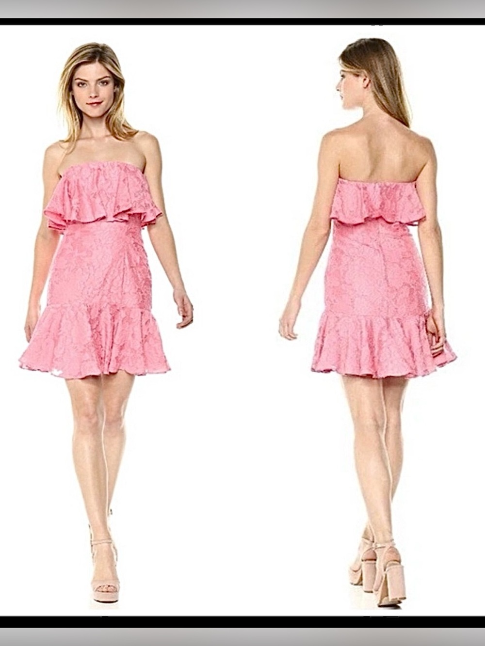 Keepsake The Label Radar Strapless Floral Pink Lace Ruffle Mini Dress Small